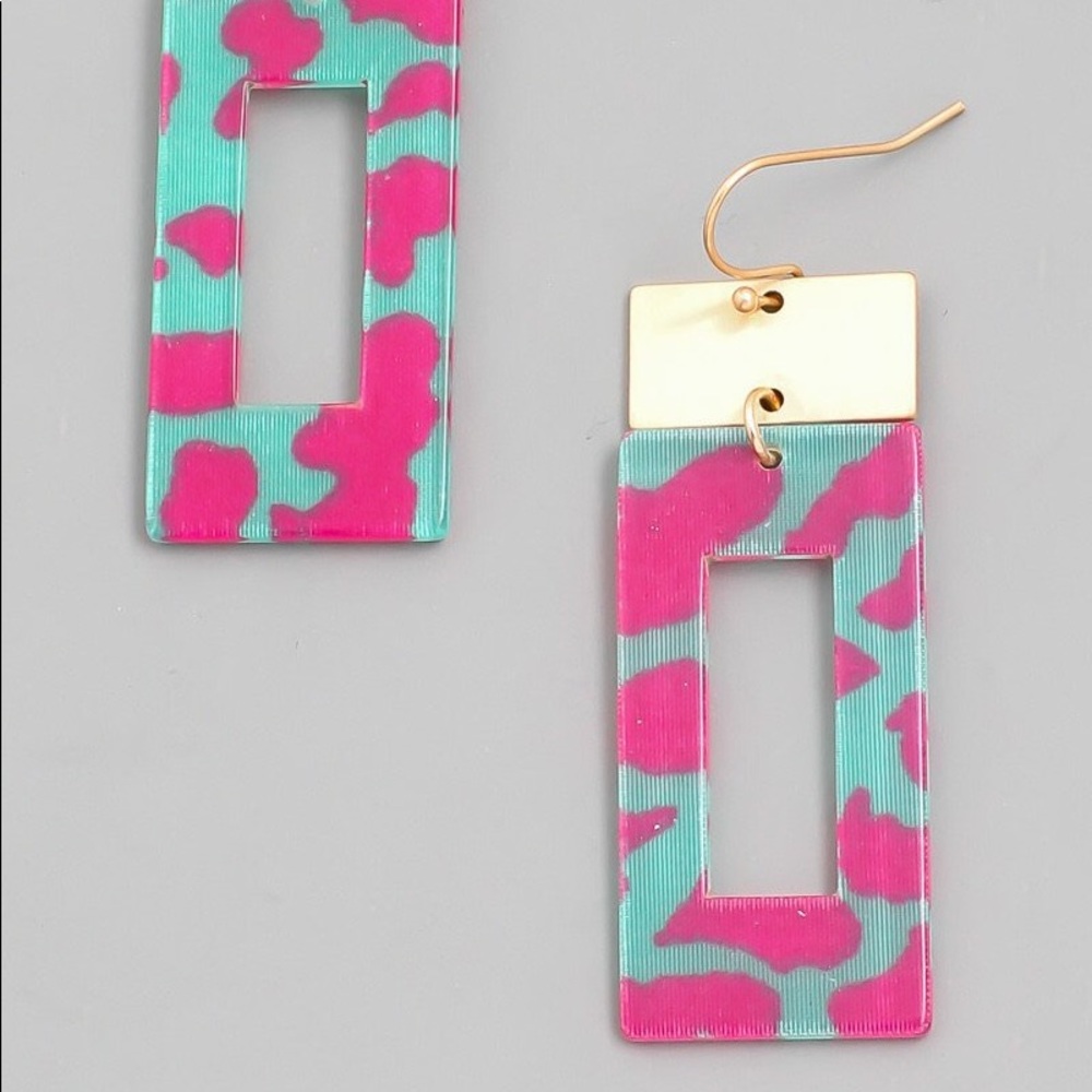 Multi-Color Leopard Print Rectangle Drop Earrings